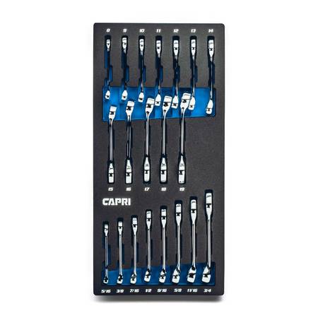 Capri Tools WaveDrive Pro Stubby Combination Wrench Set Regular Rounded Bolts, 8 19 mm 5/16 3/4", Metric SAE CP11750-20MSTSB